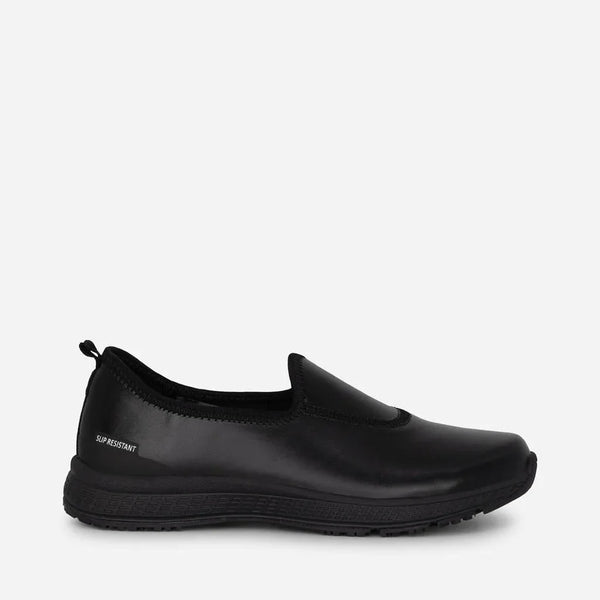 WOMEN'S SUPERLITE LEATHER SLIP-ON WORK SHOES -BLACK