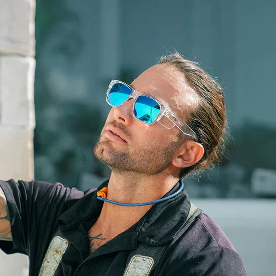 Mens sunglasses clear frame blue lens deals